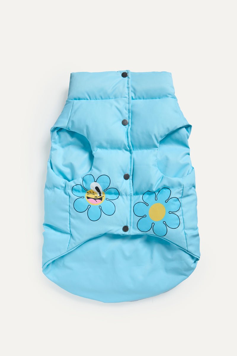 Lichtblauw Puffer Vest met Pop-Art