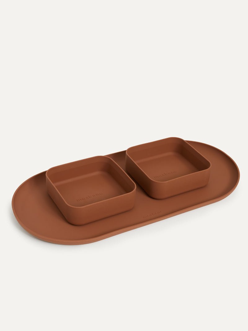 Set Vierkante Voerbakken met Mat